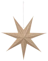 Rød papirstjernelanterne med otte spidser, små perforerede huller til lys og matchende ophængssnor. Perfekt til festlig dekoration eller stemningsbelysning. Let og nem at samle.