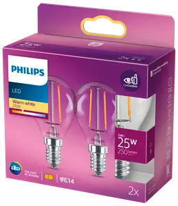 PHILIPS LED-filamentpære 2W E14 2-pak