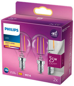 PHILIPS LED-filamentpære 2W E14 2-pak