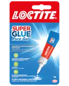 Loctite Super Glue Pure Gel, 3g tube, lugtfri, uden opløsningsmidler, præcis applikatorspids, egnet til flere materialer, hurtig limning, blå og rød emballage med hvid tekst.