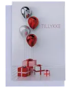 Kort med kuvert 11x17 cm - balloner og gaver