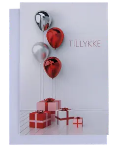 Kort med kuvert 11x17 cm - balloner og gaver