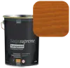 5-liters spand Saga Supreme transparent træbeskyttelse, oliebaseret. Farveprøven viser en varm, mellembrun nuance med synlig træstruktur.