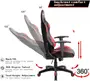 Ergonomisk gamingstol med justerbart ryggstöd (90°-155°), 360 graders rotation, justerbar sitthöjd, vadderade armstöd och svart-röd design. För komfort och multitasking.