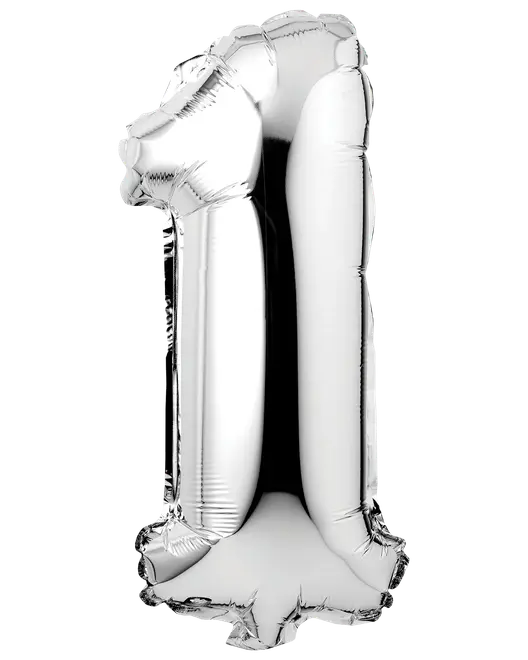 Stor sølvfarvet folieballon formet som tallet ét, med blank metalfinish. Perfekt til fødselsdage, jubilæer eller fester. Selvforseglende og egnet til helium eller luft.