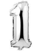Stor sølvfarvet folieballon formet som tallet ét, med blank metalfinish. Perfekt til fødselsdage, jubilæer eller fester. Selvforseglende og egnet til helium eller luft.