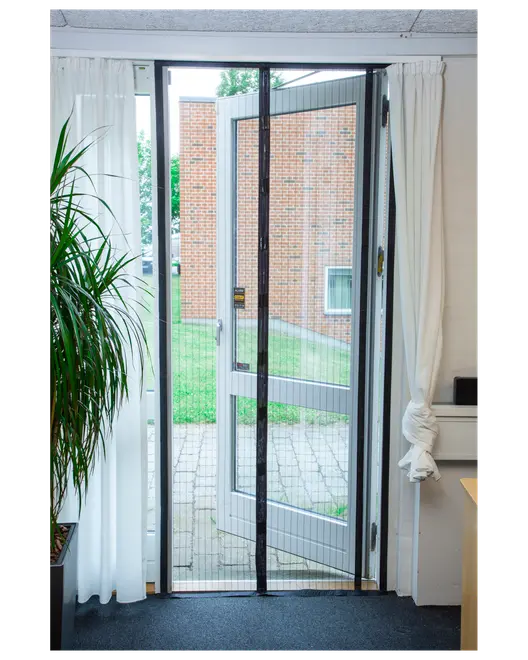 Magnetisk insektnet til dør, sort ramme, nem adgang uden hænder, holder insekter ude og lader frisk luft ind, let at montere, passer til standarddøre.