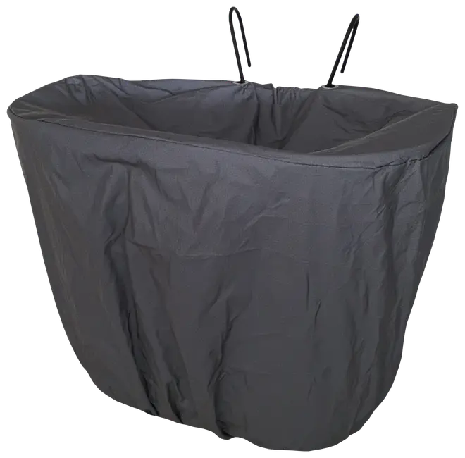 Stor sort stofkurvindsats med forstærkede kanter og to løkker, designet til at passe i en rektangulær kurv for ekstra beskyttelse og nem transport.