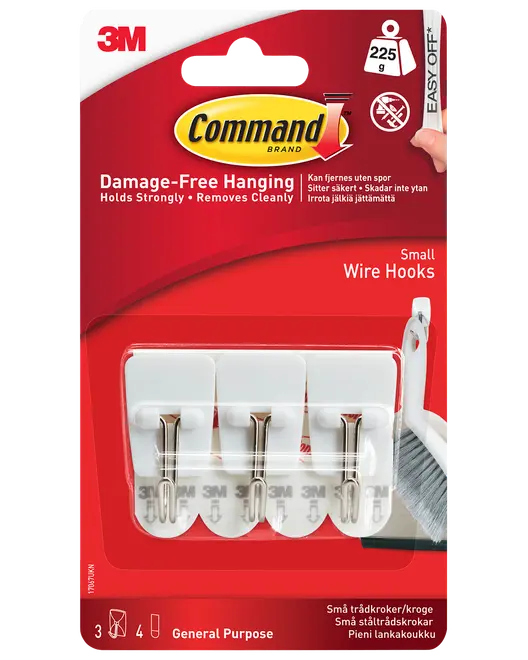 Command™ Trådkrokar med strips – Vit Små