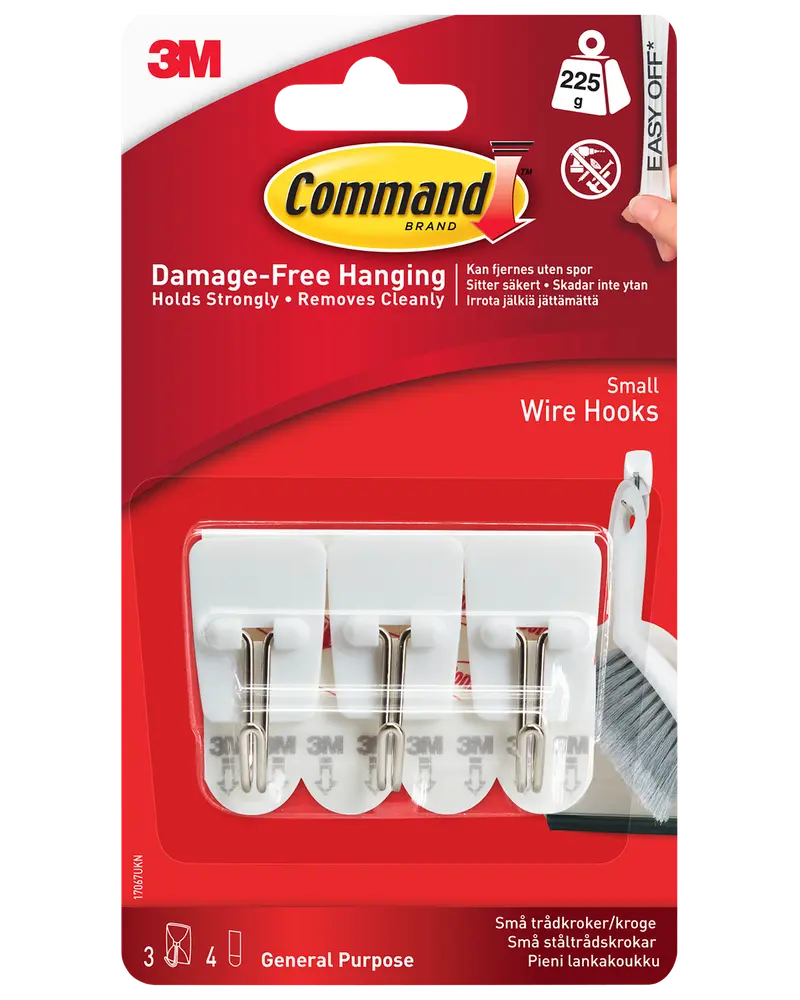 Command™ Trådkrokar med strips – Vit Små