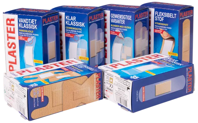 Plaster i forskellige størrelser