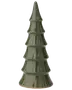 Blank grøn keramisk juletræsfigur med lagdelte grene og spids top.