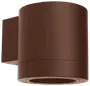 Moderne cylindrisk udendørs væglampe i brun finish, designet til nedadgående belysning. Elegant, minimalistisk design med solid monteringsbase, velegnet til udendørs brug.