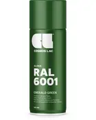 Smaragdgrøn spraymaling, 400 ml, blank finish. Premium akrylformel, hurtigtørrende, anti-dryp dyse. Egnet til professionel brug, mærket RAL 6001 fra Cosmos Lac.