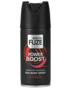 Sort BodyX Fuze Power Boost deodorant body spray-dåse med advanced freshness og duft af krydderier og sandeltræ.