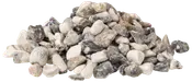 En bun dekorative have-sten i blandede farver, herunder hvid, grå og beige. Små, glatte og ujævne sten, velegnet til landskabspleje eller akvariebrug.