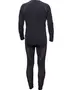 Sort langærmet baselayer-sæt med tætsiddende trøje og leggings, vist bagfra, designet til komfort og varme.