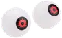 Par vita plastögon med svart och röd iris, taggig röd design. Perfekta för Halloween-dekorationer, pyssel eller skämtartiklar. Runda och lätta.