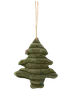 Grønt plyds juletræsornament med tekstureret, lagdelt design og ophængssnor i toppen. Blødt stof, velegnet til julepynt eller som gave.