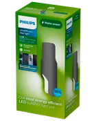 Philips UltraEfficient LED væglampe, 4,3W, 800 lumen, antracitfarve, PowerShield-belægning, tilsluttes elnettet, varmt hvidt lys, energibesparende, til udendørs brug, 50.000 timers levetid.