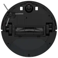 Bund af robotstøvsuger med sidebørste, hovedbørste, to hjul og sensorer til effektiv rengøring på forskellige gulvtyper.