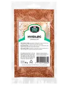 50g återförslutningsbar påse med Taste Nature vitlök granulat. Fina, torra vitlöksgranulat för kryddning, förpackade i klar plastpåse med produktinformation och streckkod.