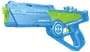 Blå og grøn plastik vandpistol med ergonomisk greb, aftrækker og futuristisk design. Har teksten "SHOOT" og "FIGHT". Let og nem at håndtere til udendørs leg.