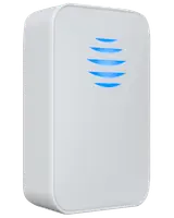 Hvid elektronisk skadedyrsbekæmper med rektangulær form, afrundede kanter og blå LED-indikatorlys på fronten. Kompakt design til standard stikkontakter.