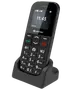 Simpel mobiltelefon med store knapper, tydeligt display og ladestation. Har genvejstaster, kameraknap og letlæseligt tastatur, ideel til ældre eller brugere med basale behov.