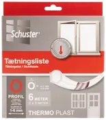Schuster tætningsliste, O-profil, termoplast, 6 meter (2 x 3m), til tætning af sprækker 1-6mm i vinduer og døre, hvid farve, velegnet til isolering.