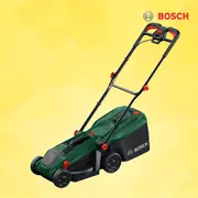 Grøn batteridreven plæneklipper fra Bosch