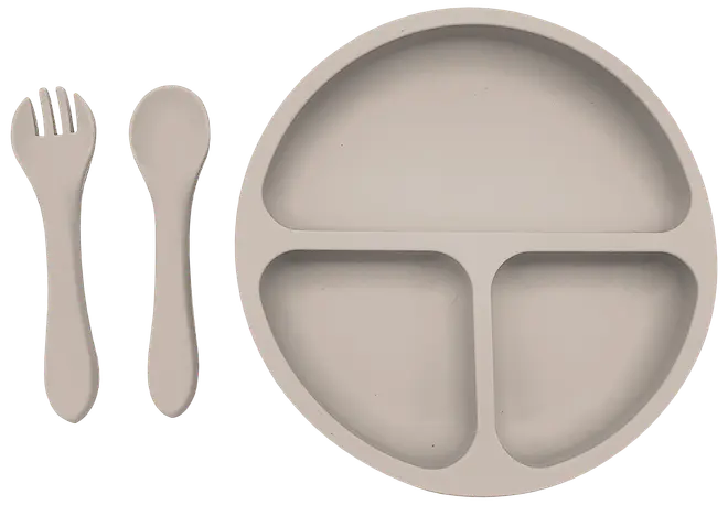 WeCare tallrik och bestick i silikon - grå
