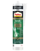 Pattex hvid akrylfugemasse til malerarbejde i patron, lavet af 95% genbrugsplast, overmalbar efter 10 minutter, med lav emission og god vedhæftning.