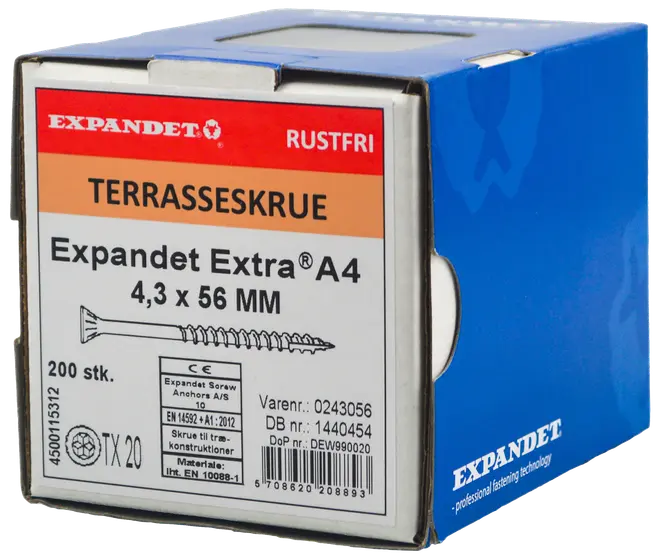 EXPANDET Rostfri A4 trallskruv 4,3 x 56 mm 200 st.