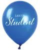 Rød ballon med hvid tekst 'ÅRETS Student' i elegant skrifttype, velegnet til studenterfejring. Skinnende overflade, rund form, bundet forneden.