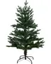 Kunstigt juletræ med realistiske grønne grene, spredt løv og solidt sort metalstativ. Velegnet til indendørs julepynt. Ingen lys eller pynt medfølger.