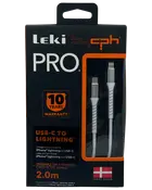 Leki bycph PRO USB-C til Lightning kabel, 2,0 meter, hvid, forstærket design, 10 års garanti, til iPhone opladning og synkronisering, dansk design, detailpakning.