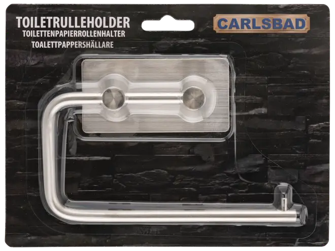 Toiletrulleholder i rustfrit stål med moderne, minimalistisk design. Vægmonteres med to skruehuller for sikker fastgørelse. Passer til standard toiletruller. Mærke: Carlsbad.