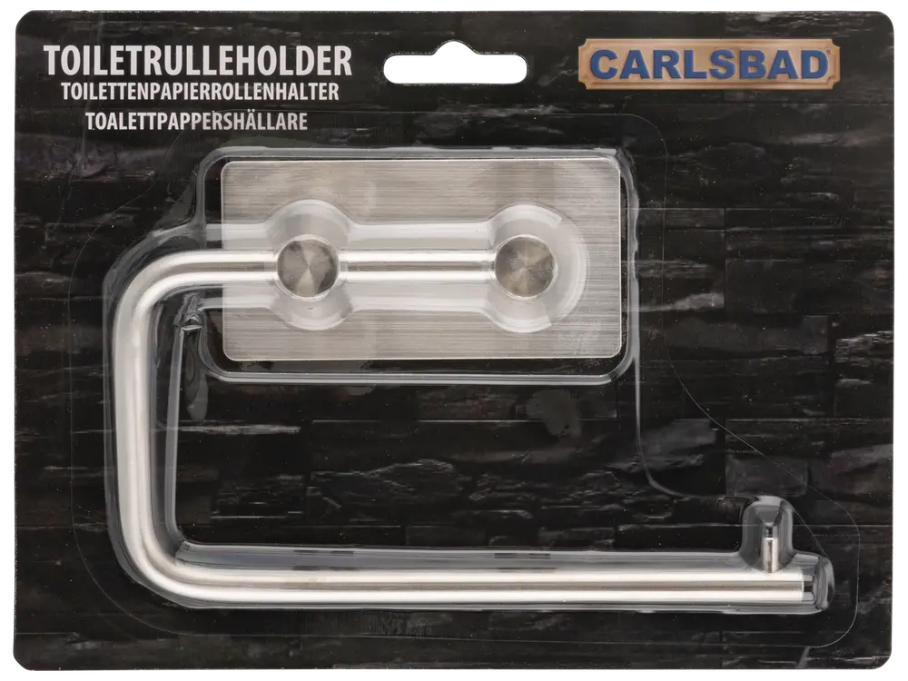 Toalettrullehållare i rostfritt stål med modern, minimalistisk design. Väggmonteras med två skruvhål. Passar standard toalettrullar. Märke: Carlsbad.