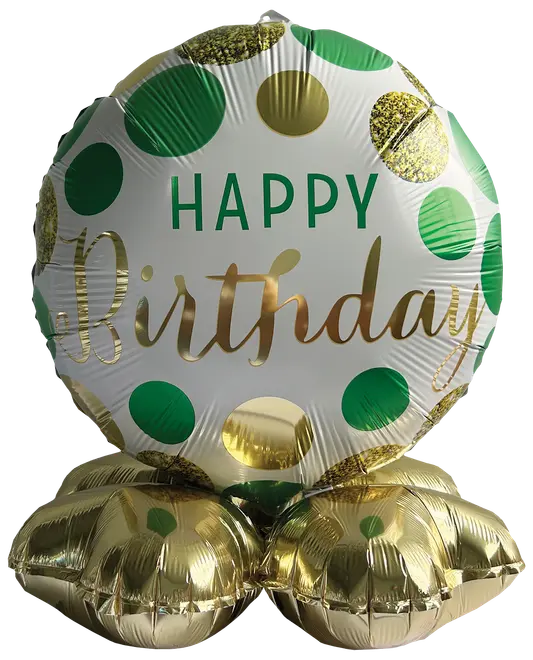 Folieballon på fod Ø35 - "Happy birthday" Grøn