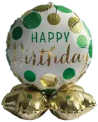 Folieballon på fod Ø35 - "Happy birthday" Grøn