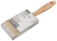 Flad pensel, 70 mm bred, med lyse naturbørster og træskaft. Velegnet til glatte overflader. Leveres med produktinformation på penselhovedet.