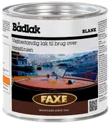 FAXE bådlak, vejrbestandig, til brug over vandlinjen. Metal dåse med billede af træbåddæk, egnet til træbeskyttelse og finish. Blank lak, 1 liter.