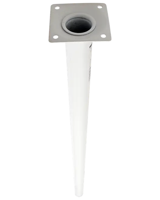 Metalbordben med firkantet monteringsplade, fire skruehuller og konisk form. Velegnet til borde eller skriveborde. Sølvfarvet, moderne og robust design.