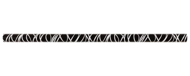 Lang sort dekorationsstribe med hvidt abstrakt svirvlemønster og slankt vandret design.