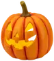 Orange udskåret græskar med smilende halloween-ansigt og stilk.