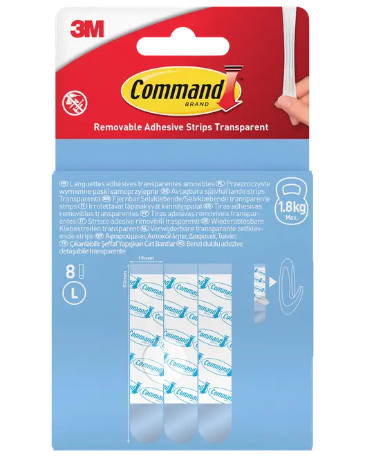 Command™ Avtagbara självhäftande strips, 8 st – transparenta L 