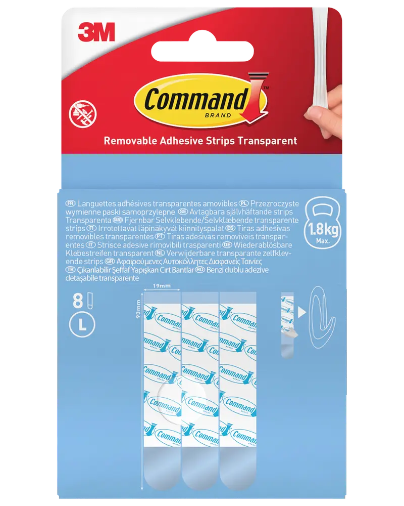 Command™ Avtagbara självhäftande strips, 8 st – transparenta L 