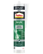 Pattex akrylforsegling, hvid, patron af 95% genbrugsplast, overmalbar efter 1 time, fleksibel, udfylder sprækker, lav emission, 5 års garanti, til indendørs brug.