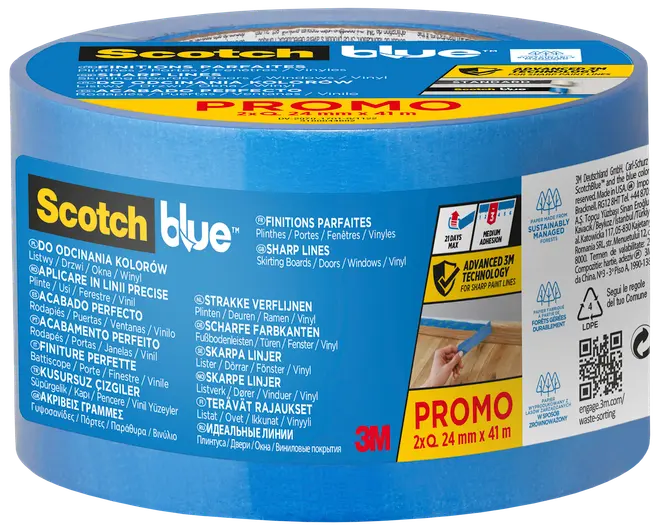 ScotchBlue™ PRO Afdækningstape 24 mm x 41 meter 2-pak